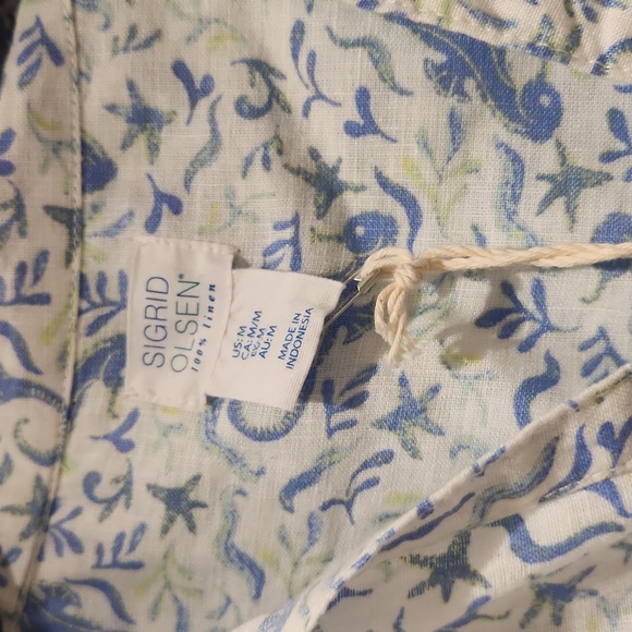 Sigrid Olsen NWT 100% Linen Button Down Beach Shirt With Ea Horses - Picture 2 of 9